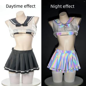 Kvinnors badkläder Transparent Night Glow Sailor JK Uniform Bikini Set Sexig Women Nightgown Spicy Girls Performance Suit