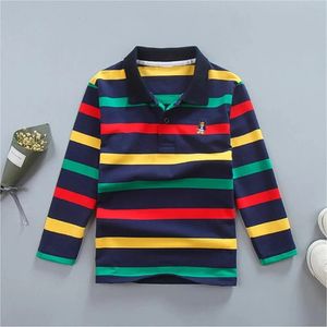 子供服の少年Tシャツ314年春の長袖ティーンストライプTシャツキッズトップ快適なポロシャツ240515