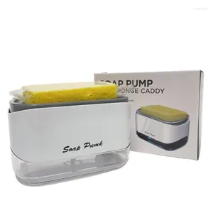 Liquid Soap Dispenser Manual Press Dish Kitchen Sponge Holder Pump Foam Bottle