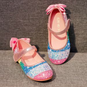 Rainbow Sequin Casual Princess Girls Leather Shoes Pageant Children's Graduation Ceremony Formell OCN Birthday Party Shoe L2405 L2405