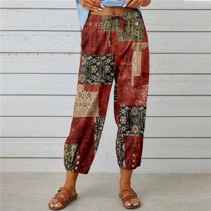 Calça feminina Mulheres Cantura alta Capri Capri com bolsos As calças de praia cortadas de perna larga 2024 Pantalones de roupas femininas