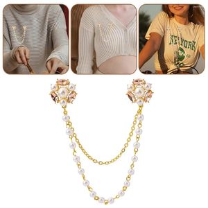 Broschen Pearl Cardigan Clip Schalnadel mit Kettenpullover Clips Kragen Hemd Hemd für Frauen Kleid Cinch