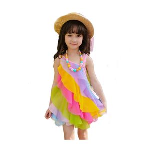 Sommarklänningar för flickor Fashion Childrens Rainbow Dress Lace Kids Dresses For Girls Baby Sundress 240515