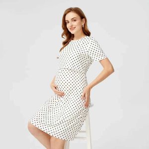 Maternity Dresses Maternity Dress Summer Breastfeeding Dress for Women Short Sleeve Polka Dot Grace Mother Skirt Knee Length Pregnant Clothes Y240516