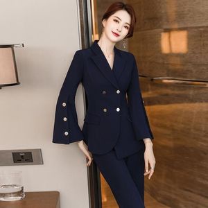 Office di blazer rosso e blu scuro set per le donne tendenza giapponese abbigliamento professionale abito da lavoro alla moda pantaloni