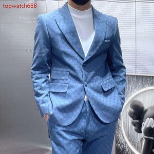 Designer mass ternos blazers roupas ocidentais homens clássicos letras duplas imprimem a série azul blazer outono fora de casaco