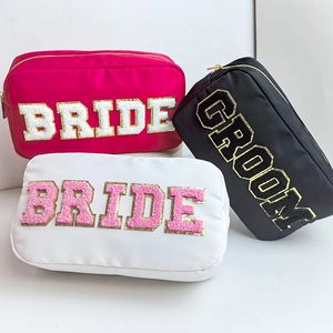 Letter Patch Bride Bags Cosmetic Borse Make Up Make Up Neutre Neutrewing Tote Bride Bridesmaid Proposta Giftay Gift 240511