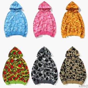 Designers Mens Hoodies Men Women Shark Full Zip Tie Dye Hoodie Jacket Color Grid Camo Sweatshirt Fashion Luminous Camouflage Tiger Hoodys VUAN