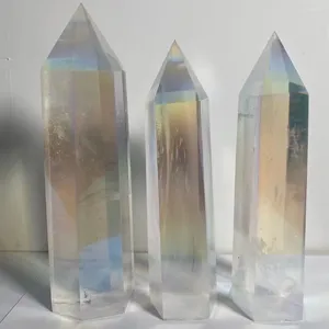 Decorative Figurines 3pcs Beautiful Rainbow Aura Melting Stone Crystal Tower Wand Reiki Healing 2700g