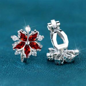 Stud luksusowe damskie małe czerwone kolczyki z klipsami cyrkonowymi urocze srebrne damskie biżuteria ślubna J240513