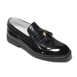 Формальная обувь для мальчиков для вечеринки для свадебного платья Черная патентная кожа