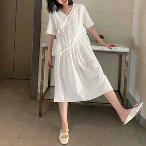 Maternity Dresses Maternity Straight White Cotton Dress Summer Fashion Loose Clothes for Pregnant Women Pregnancy Casual Clothing Y240516