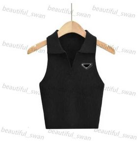 Hot Pr-a Summer White Women T-Shirt Tops Tees Crop Top Embroidery Sexy Shoulder Black Tank Top Casual Sleeveless Backless Top Shirts Luxury Designer Solid Color Vest