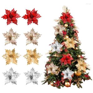 Decorative Flowers 20cm Glitter Christmas Xmas Tree Decoration Faux Flower Sequin Rose Wreath Accessories Home Navidad Decor 1/2pcs