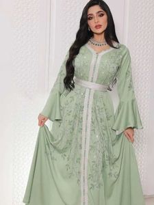 Ethnic Clothing India Turkey Muslim Abaya Dresses Women Elegant Diamond Wedding Evening Party Dress Lace Belted Abaya Morocco Caftan Robe T240515