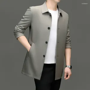 Men's Trench Coats 2024 Coat Long Fashion Handsome With Solid Color High-end Fabric Lapel Business Casual Young People Jackets