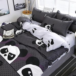 Zestawy pościeli w stylu chiński kreskówka panda wzór zestawu łóżka kołdrę kołdrę poduszki poduszki 4pcs/set 49