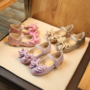 2023 New Girls Leather Rhinestone Bow Princess Kids Party Dance Baby Student Flat Children's Performance Shoes L2405 L2405