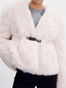 Damskie okopy płaszcze kobiety luksus sztuczny futra ciepły płaszcz jesień zima 2024 Kolor ligi damski w dekolcie Dekoracja pasa z długim rękawem miękka kurtka miękka kurtka