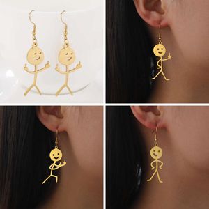 Teamer Funny Fuxk You Doodle For Woman 2023 Trend Punk Middle Finger Stickman Hip Hop Stainless Steel Dangle Earrings