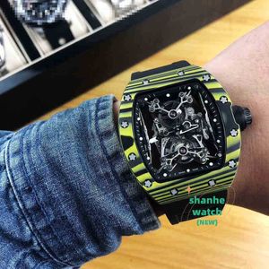 RM Watch Date Business Leisure Carbon Carbon Fiber Figuredired Automatic Mechanical Watch مجوفة أزياء حزام عصري مقاوم للماء كبير
