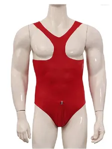 Women's Swimwear Thin PU High Elastic Bodysuit Bodycon Waistcoat For Men All-Season Jumpsuit Vest Sexy Front Crotch Bottom Hole Design Tank