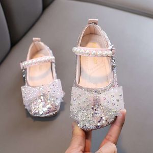 Sequins Bling Bow Girls Princess Party Wedding Dance Performance Spring Autumn New Flats Children Shoes H992 L2405 L2405