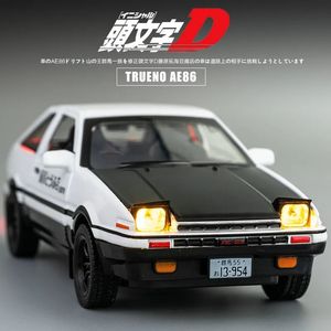 132 Initial D AE86 Toy Car Diecast Miniature Model Pull Back Sound Light Doors Openable EDUCATIonal Collection Gift Kid 240516