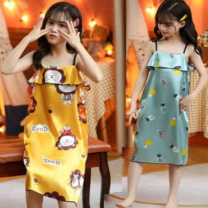 Summer Girls Night Dress 2024 Ice Silk Children's Pamas Princess Sleepwear for Kids Baby Nightgowns Home Clothes 2-12years L2405