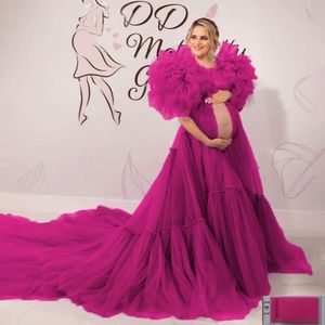 Purple Maternity Gowns Puffy Sleeves A Line Women Tulle Pregnant Dresses For Photo Shoot Bathrobe Nightwear Any Color Customade