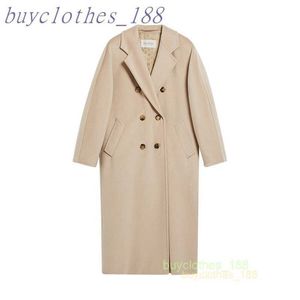 Casaco de trincheira de comprimento médio feminino Maxmaras Wool Blend Coat Italian Brand Italian Luxury Casat de alta qualidade Cashmere Coat Rhtb