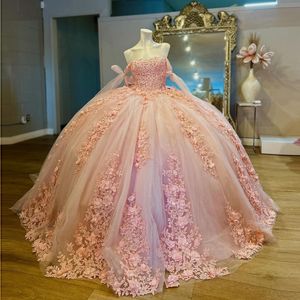 Rosa quinceanera klänning för söta 16 flickor applikationer pärlor födelsedagsfest klänningar prinsessor boll klänningar vestidos de 15 anos anpassade