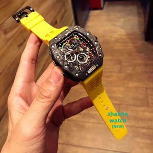 RM Watch Date Wanghong RM011 Full Automatic Mechanical Barrel Shaped Mens Watch Multifunktionell kalender silikon vattentät