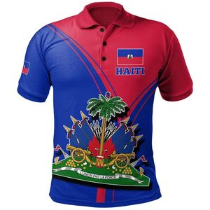 Summer Fashion 3D Printing Haiti National Flag Emblem Polo Shirt Haiti Coat Of Arms Graphic Polo Shirts Y2k Tops Polo 240516
