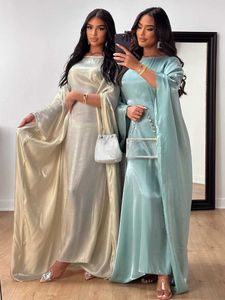 Ethnic Clothing Morocco Party Dress for Women Eid Sliky Abaya Jalabiya Batwing Slve Elegant Maxi Vestidos Caftan Arabic Long Robe Kaftan 2024 T240515