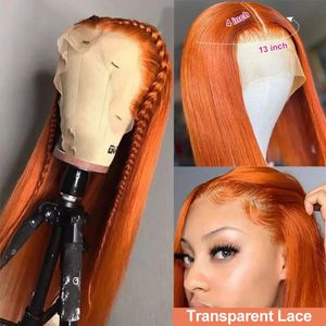 Ginger laranja de 30 polegadas de renda reta de renda reta de renda transparente 13x4 13x6 Perucas da peruca frontal de renda Cabelo humano brasileiro para mulheres