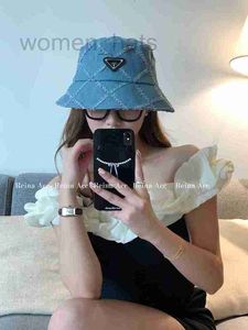 Wide Brim Hats & Bucket designer Triangle elevation version fisherman hat for women 2023 new sunscreen denim sun shading big head surround display face small 22N3