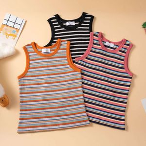 Summer Girls Tank 2024 Fashion Stripe Top Clothes for Children Cotton Kids Underkläder Toddler T-shirts Baby underskjortor L2405