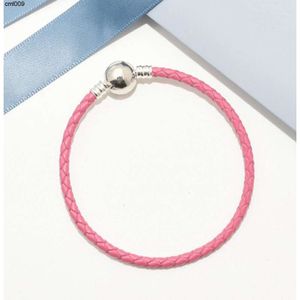 Pink Braided Leather Charm Bracelet Original Box Sets for Sterling Silver Luxury Designer Women Mens Kids