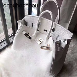 Handgjorda handväska väska läder lyxiga handväska kvinnor med lychee korn toppskikt ko ren vit klassisk stil fashionabla en-axel messenger cy