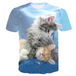 T-shirts kattflicka t-shirt klädpojke tjej djur barn 3d t-shirt barn sommar katt livlig söt och intressant baby t-shirt topp 2023 3-14yl2405