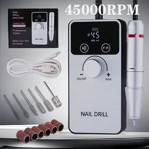 45000 rpm Professional Electric Nail Drill Machine laddningsbara fil Naglar Tillbehör Gel Polish Sander Low Noise 240509