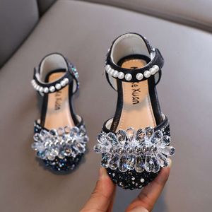 Summer Girl Rhinestone Beading Fashion Sequins Kid Princess Stage Dress Shoes Non-slip Flat Heels Children Beach Sandals L2405