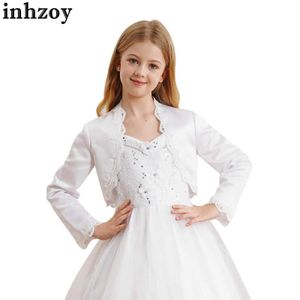 Cosplay Kids Girls Satin Bolero Shrupp Jackets Coat Långärmning Öppen Front Lace Trim Crop Cardigan Shawl Top Party Wedding Dress Outwearl2405