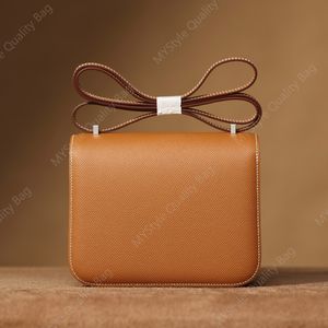 Designer läder handväska crossbody väska lyxhandväska läder axelväska högkvalitativ fyrkantig mode korsbods påse liten 19 cm 24 cm constancesbrun logotyp hh väska