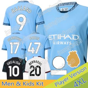 23 24 25 MAN Cities Cities Cince Soccer Jersey Haaland de Bruyne Kit kit per bambini Nuovo 2024 a casa 3 ° portiere Versione giocatore Shirt da calcio Women Grealish Foden Plus size 4xl