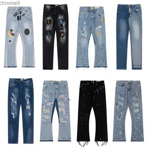 American Designer Galler Jeans Pants Angogated Mens dipinto a mano Mens Long Vintage Patchwork Casuali Pantaloni svasati Depri di Street Rock Jeans 2E41