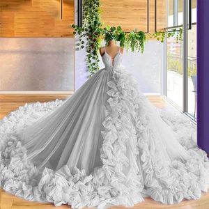 Ruffles Women Tulle Formal Party Gowns V Neck Long Evening Dresses 2023 Puffy Ball Gown Maternity Photo Dress
