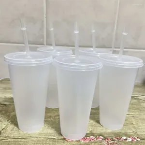 Tumblers 16oz/24oz 5PC/set Reusable Cups Plastic Tumbler With Lid Transparent Straw Cup Coffee Mug Shop Drinkware Christmas Gift
