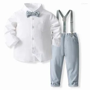 Kläderuppsättningar 4-stycken Spring Fall Toddler Boy Outfits Korean Fashion Gentleman Baby Tops Pants Tie Rand Kids Boutique Clothes BC2090-1